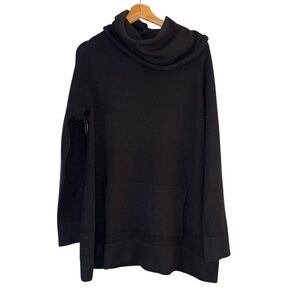 black cowl neck sweater is made of 100% cashmere and features a front pocket.